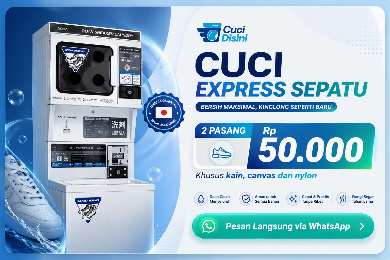 Banner promo Cuci Express Sepatu Rp 50.000
